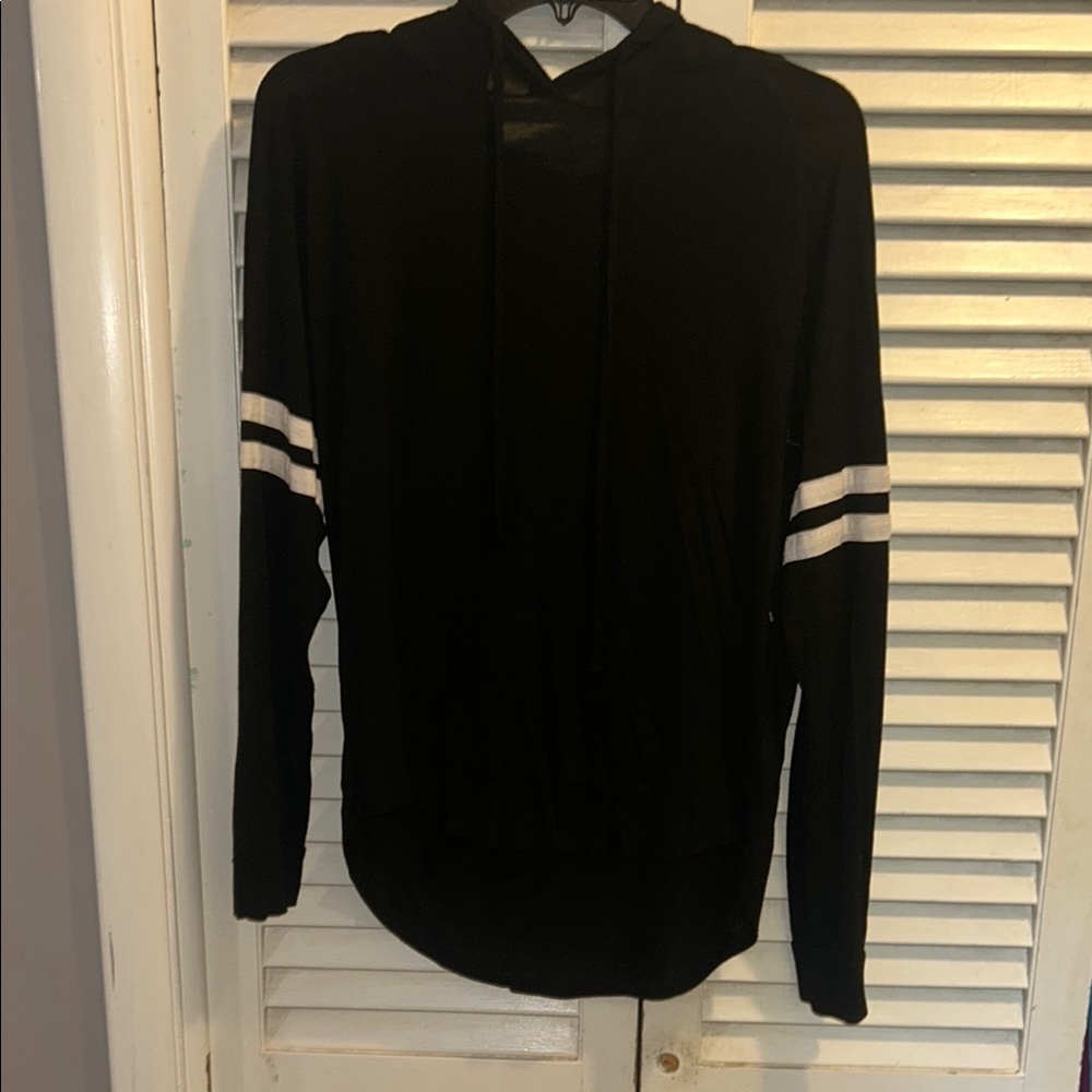 Pink Republic Black Hoodie with White Stripes